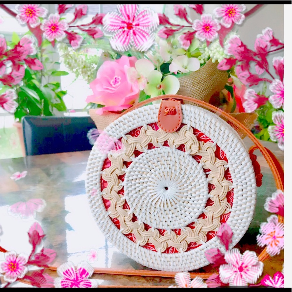 New White Round Rattan Handwoven Shoulder Bag - Boho Purse - Bohemian Crossbody